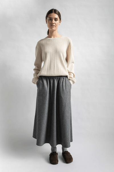 AGNES WOOL SKIRT - GREY HERRINGBONE